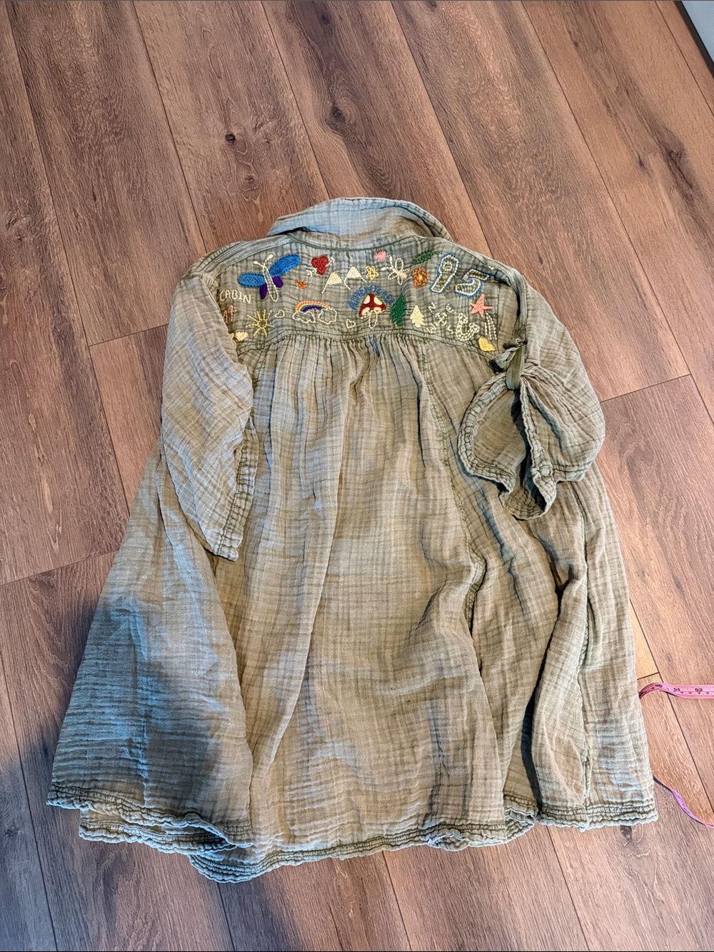 Free People Olive Green Embroidered Gauze Tunic - Picture 8 of 8